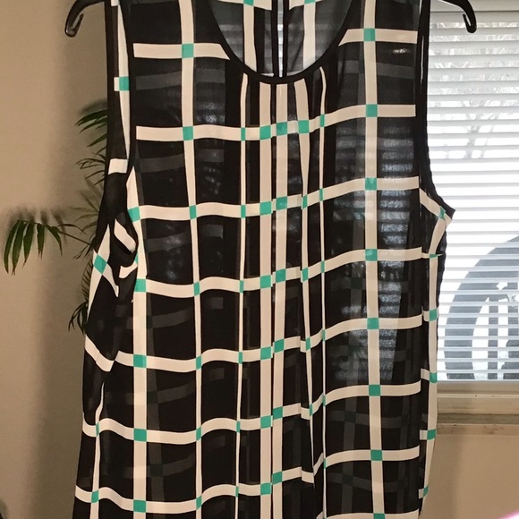 🟡MICHAEL KORS NWOT AUTHENTIC BLACK/WHITE / GREEN SHEER SLEEVELESS BLOUSE - Picture 5 of 11